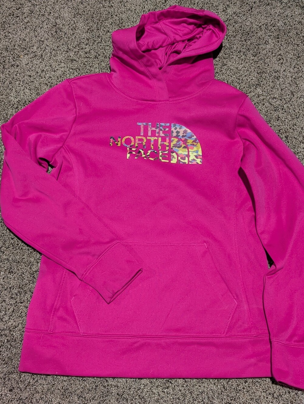 The North Face Hot Pink Pullover Hoodie with Multicolor Logo Size Medium